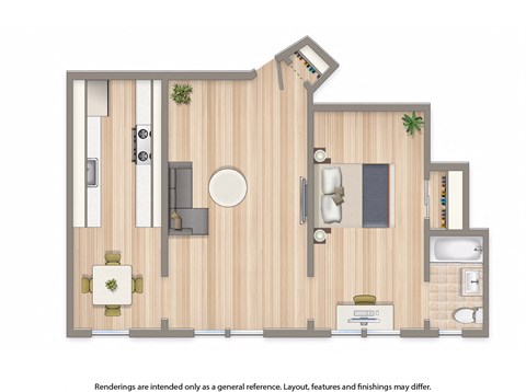klingle one bedroom apartment floor plan rendering